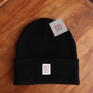 Topo Designs Beanie Unisex Size OS BLK Wool Blend Cuff Outdoor Gorpcore Hat NWT